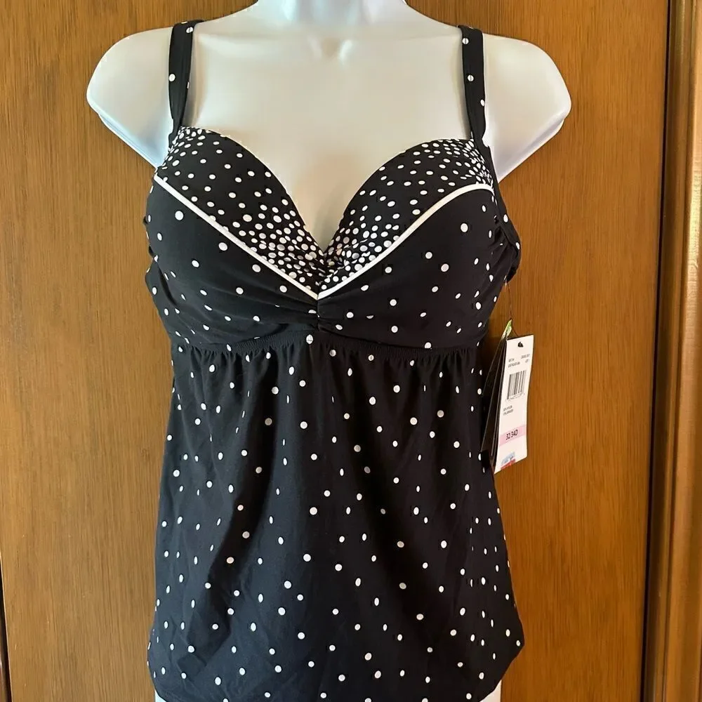 🍃 COCO REEF polkadot tankini top, with underwire and padded bra. 32-34D